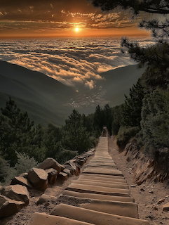 Manitou Incline wooden steps ascending a steep forested Colorado mountain