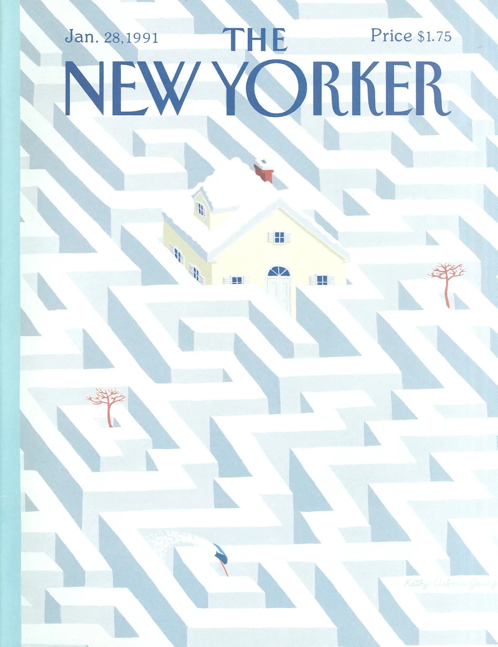 Illustrated New Yorker magazine cover dated January 28, 1991 with a winter theme.