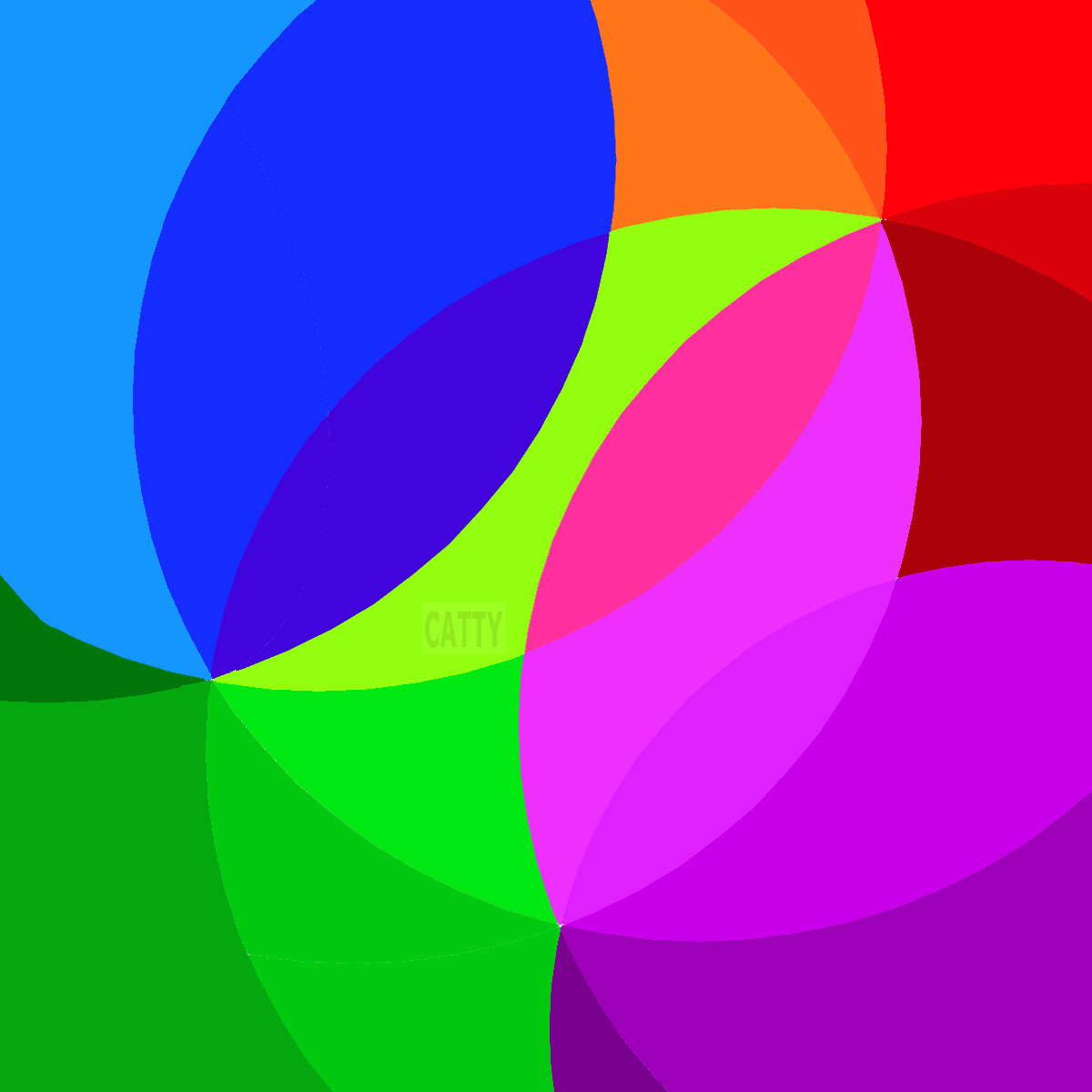 Abstract overlapping colored circles in blue, green, pink, red, orange, and purple with translucent blending effects