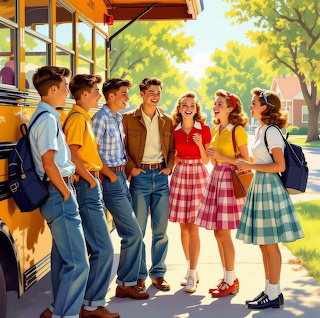 School Kids by Yellow Bus