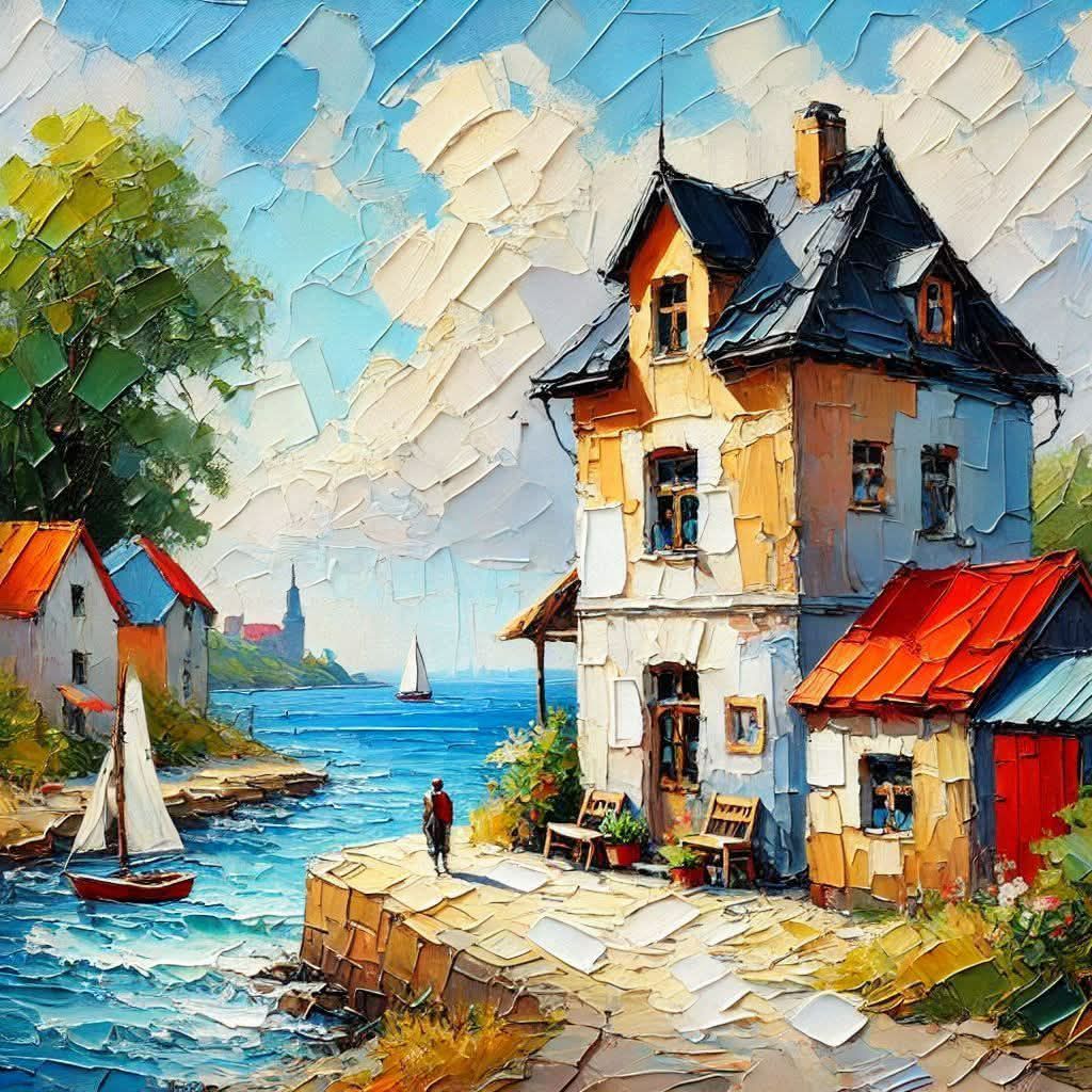 Coastal Village Painting