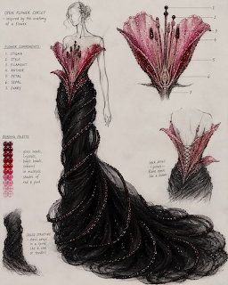 Black Red Floral Gown Sketch