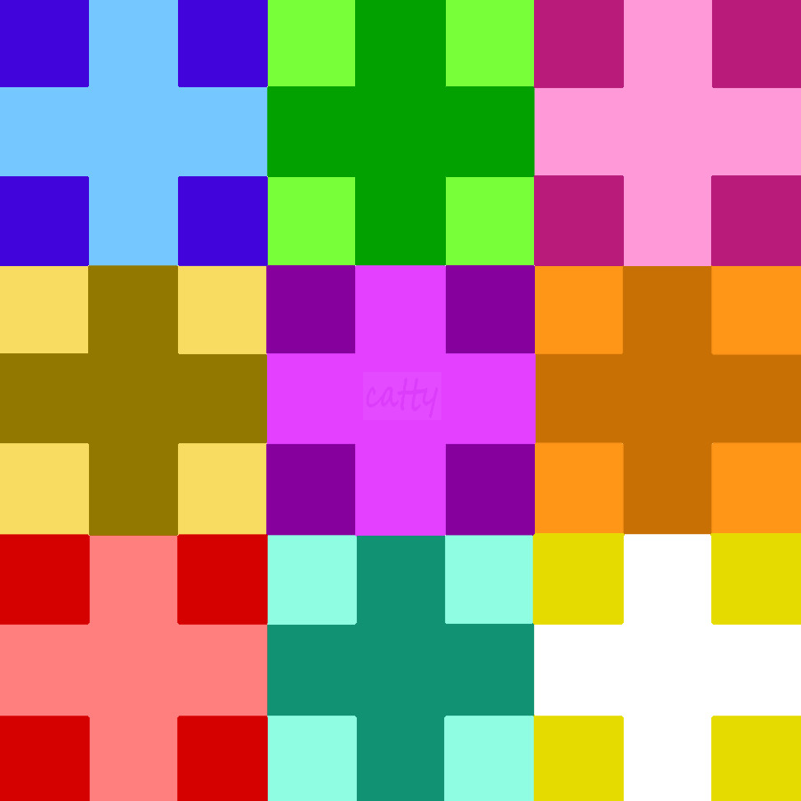 Grid of colorful geometric crosses in various bright colors forming an abstract pattern