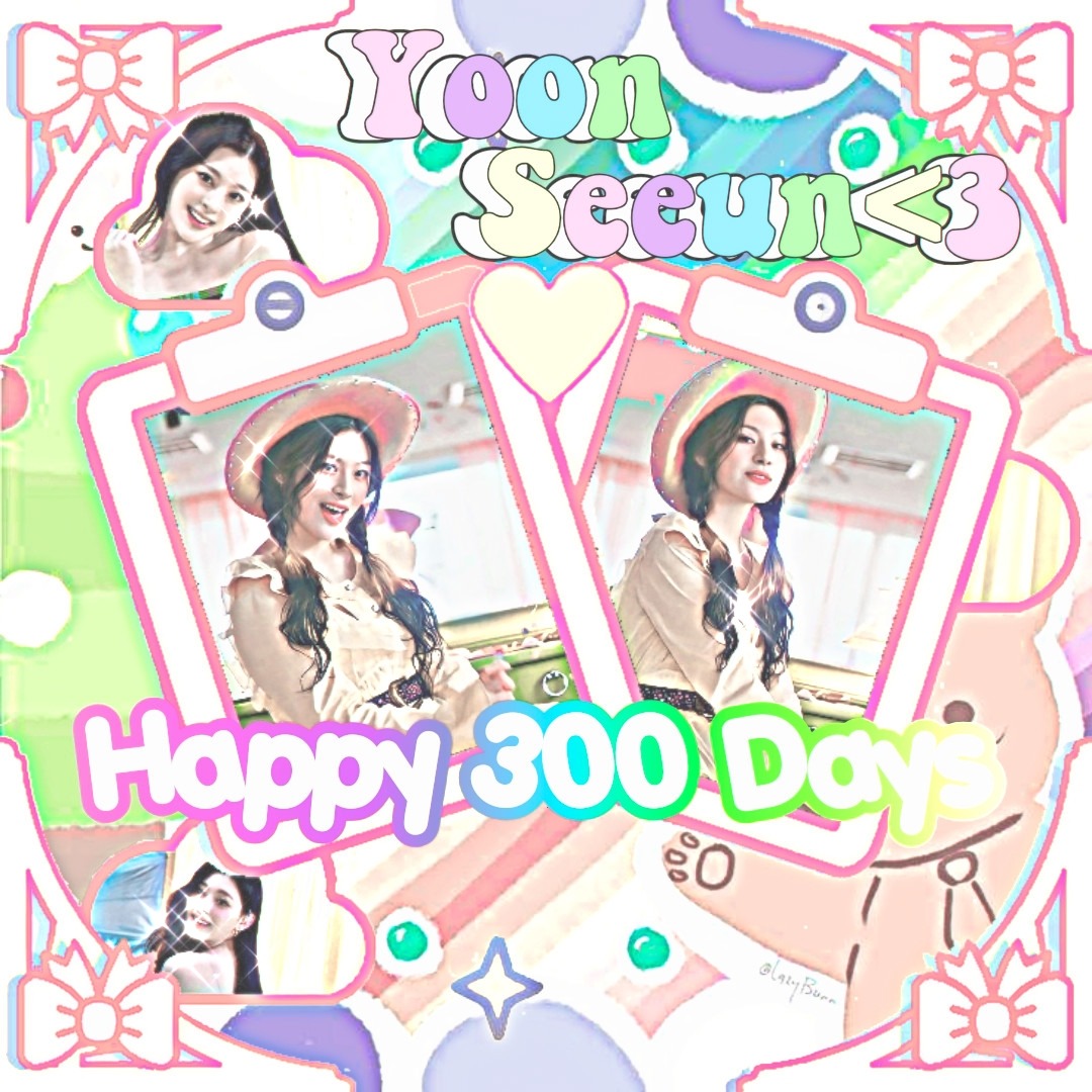 Pastel collage with three framed photos of a smiling young woman and colorful scrapbook decorations