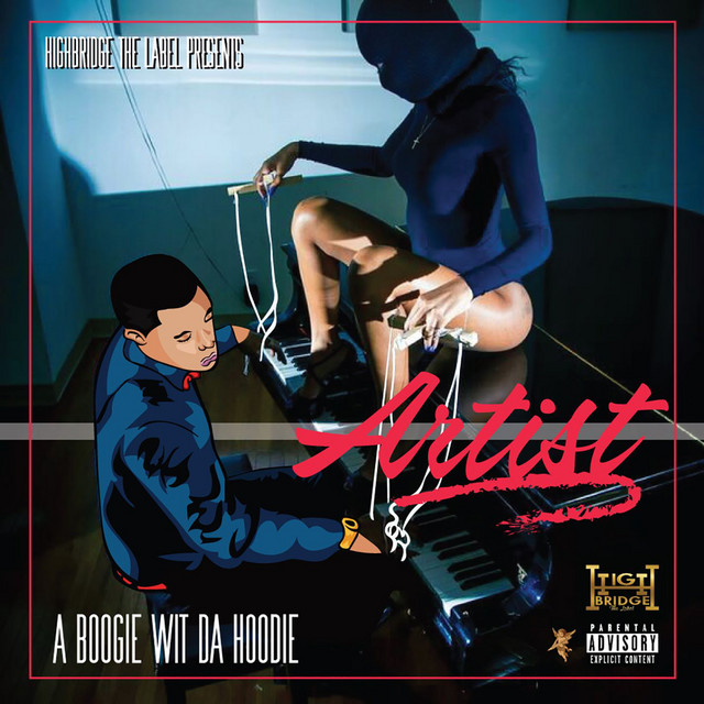 Album cover with a man sitting by a piano and a woman posing on it in a dark room
