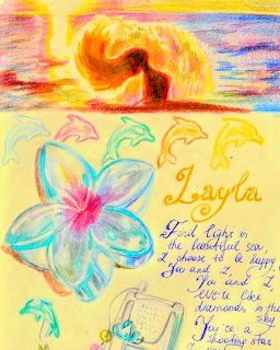 Tropical Beach Drawing with Dolphins