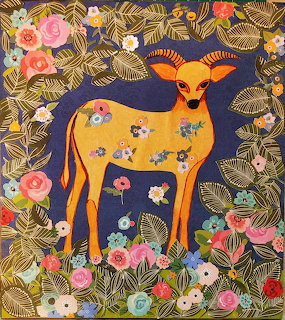 Fawn Floral Collage Art