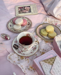 Tea and Macarons Flatlay