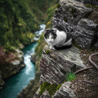 Cat on Mountain Cliff