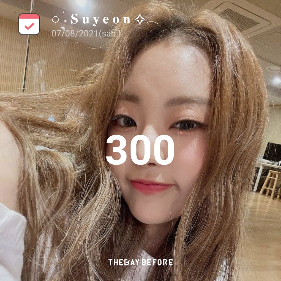 Close-up selfie of a young woman with wavy light brown hair indoors with text overlay