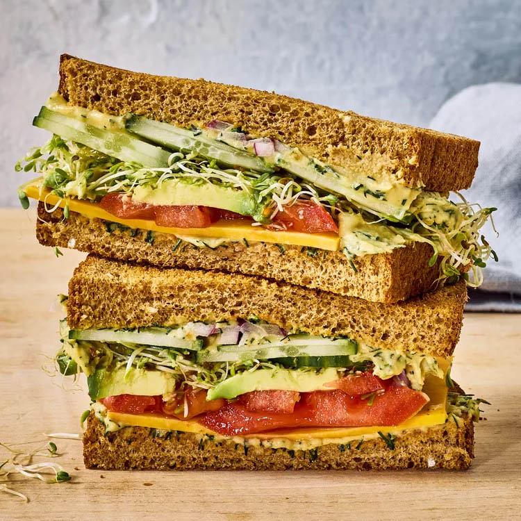 Cucumber-Avocado-Tomato Sandwich