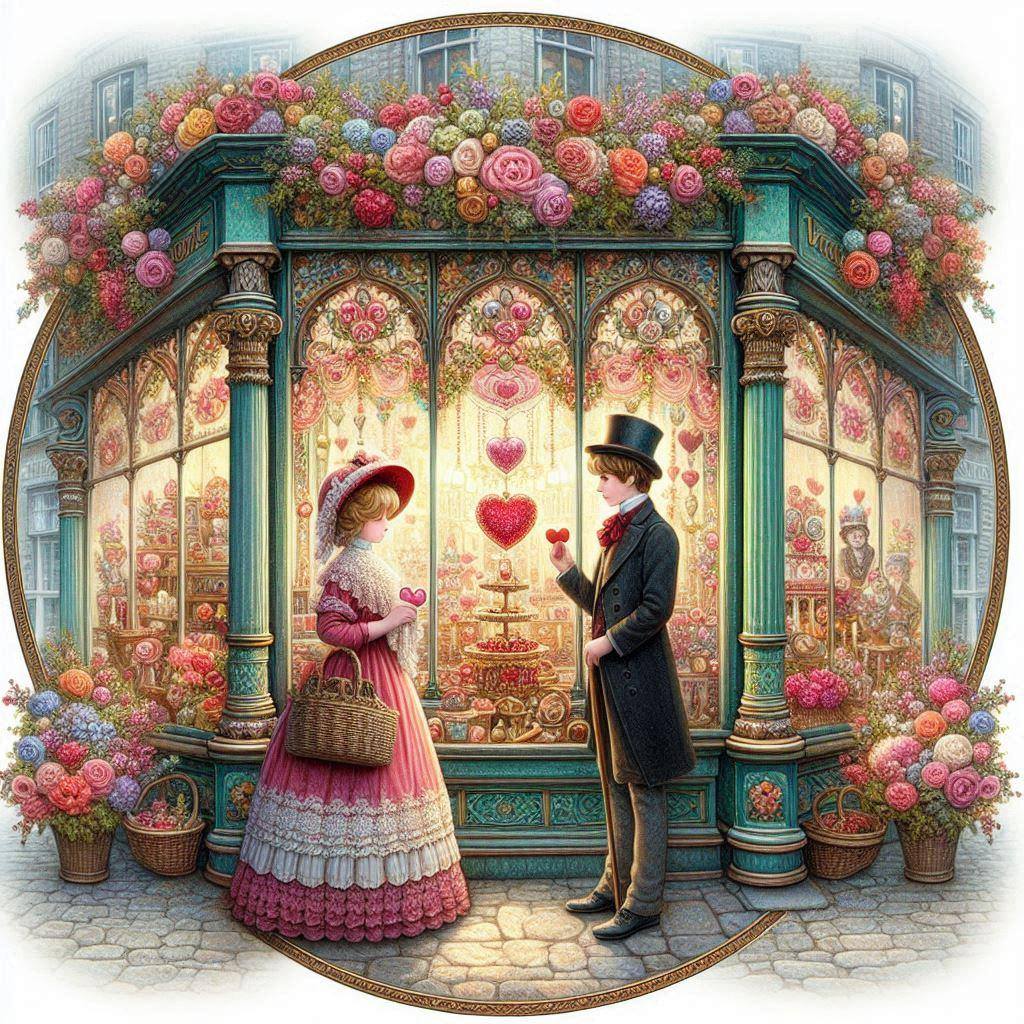 Victorian Couple at Flower Shop