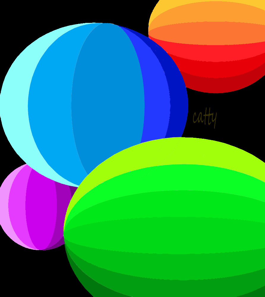 Colorful overlapping 3D spheres in bright hues on black background
