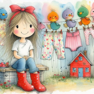Cartoon Girl Birds