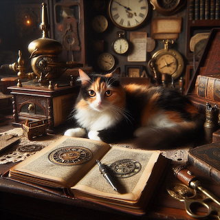 Steampunk Cat with Clocks