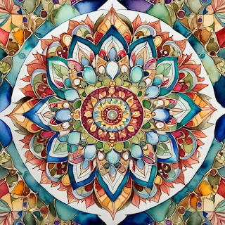 Colorful intricate mandala with layered floral geometric patterns