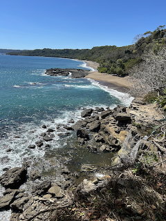 Rocky coastline with turquoise ocean, sandy beach, and green forest in Costa Rica