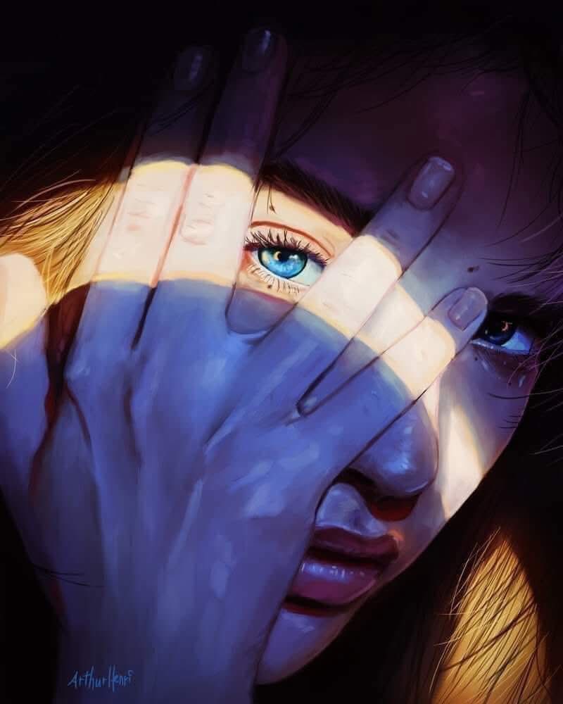 Woman Hiding Face Portrait
