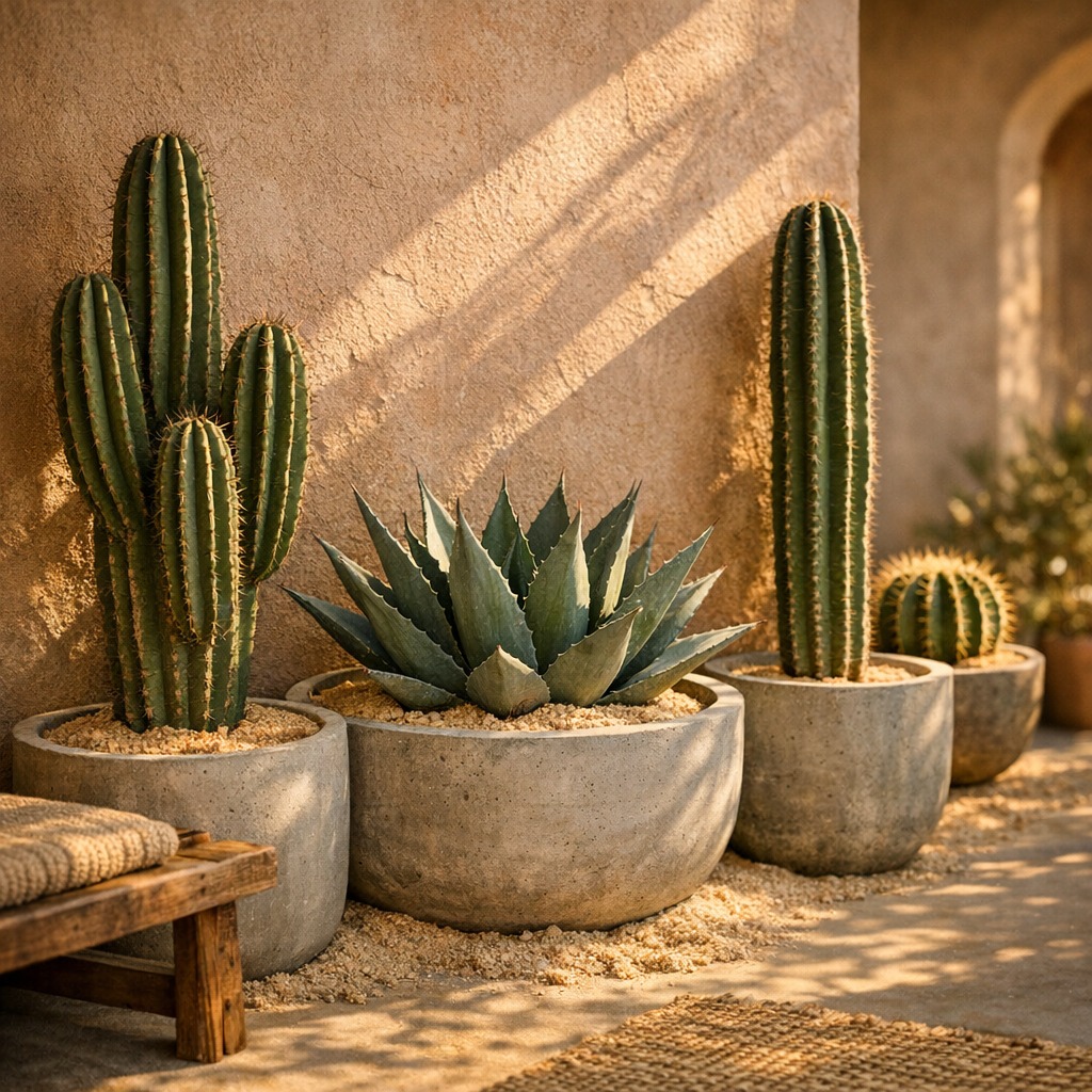 Desert Cacti in Clay Pots