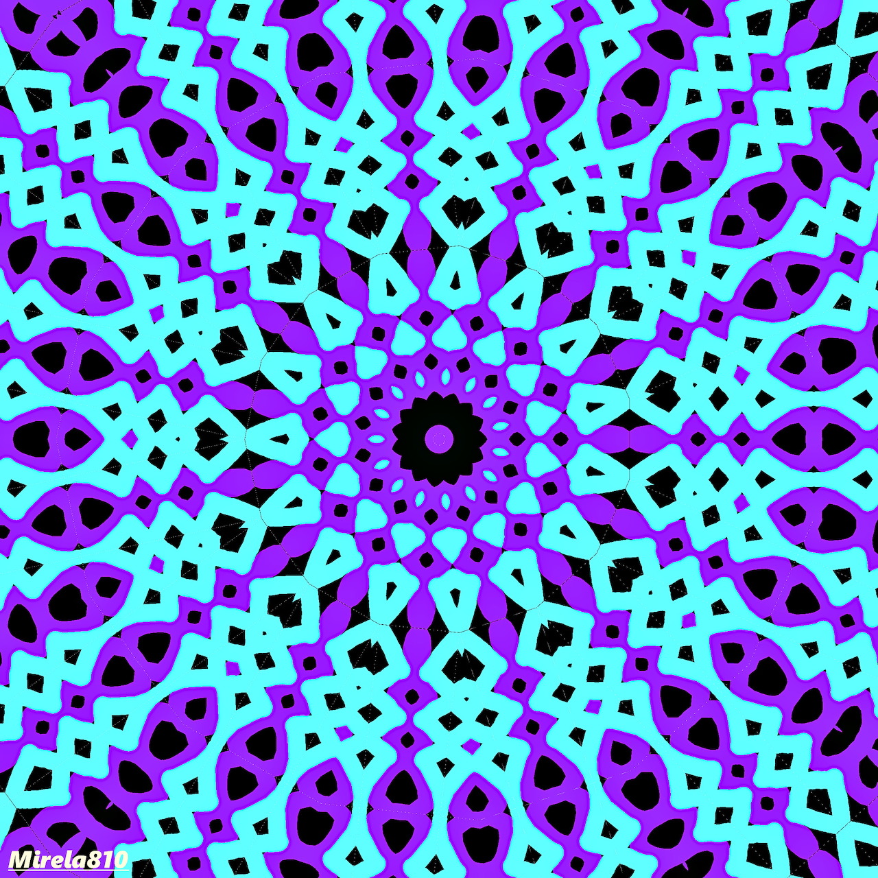 Purple and cyan geometric mandala with intricate radial symmetry