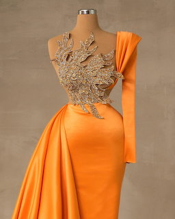 Orange Satin Evening Gown