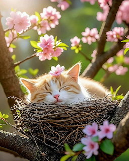 Kitten in Cherry Blossoms