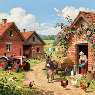 Woman Farm Courtyard