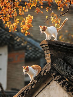 Cats on Autumn Roof