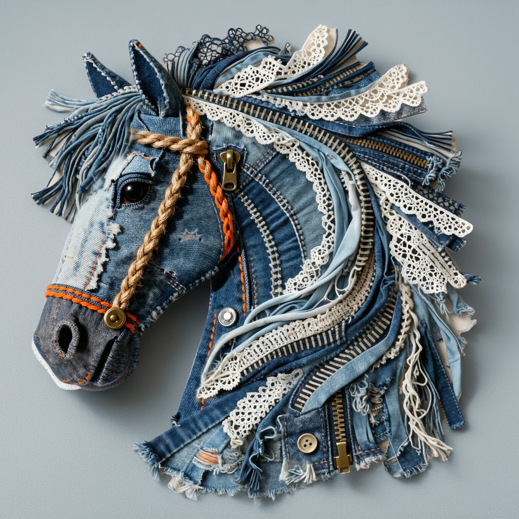 Repurposed Denim Horse Wall Art