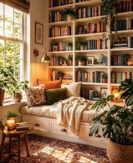 Cozy Reading Nook with Bookshelves