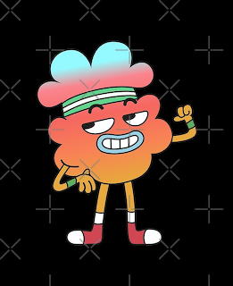 Tobias Wilson from The Amazing World of Gumball, a rainbow cloud character flexing with a confident grin