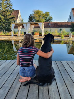 Woman and Dog by Lake
