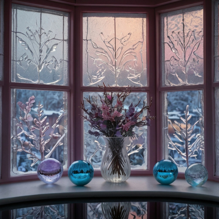 Frosty Window Sill Flowers