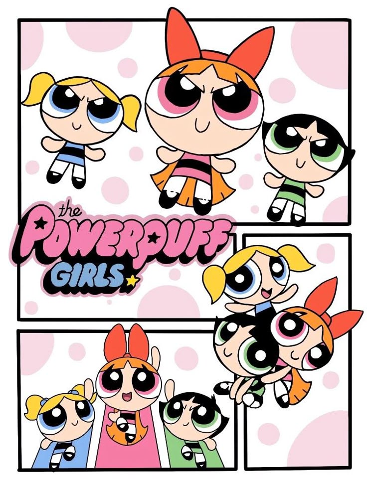 The Powerpuff Girls Blossom, Bubbles and Buttercup cartoon illustration