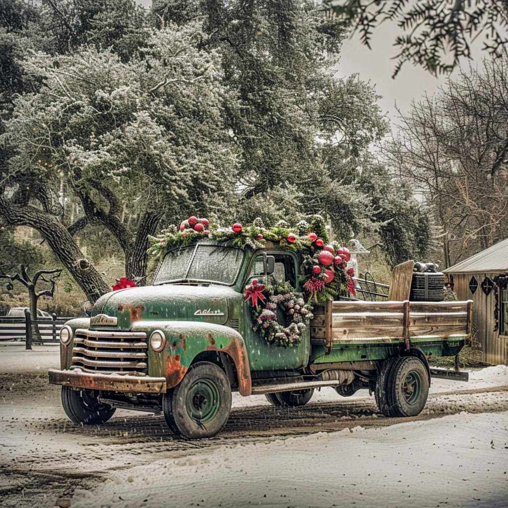 Christmas Farm Truck Snow