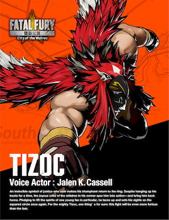 Tizoc character art from Fatal Fury City of the Wolves, masked wrestler with red feathered headdress