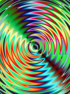 Colorful abstract spiral with concentric rainbow circles radiating from center