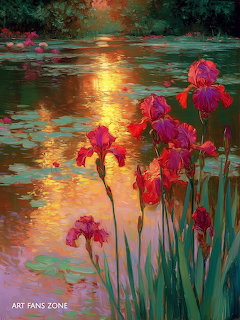 Red Irises Pond