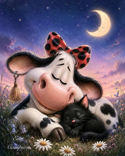Cow and Black Cat