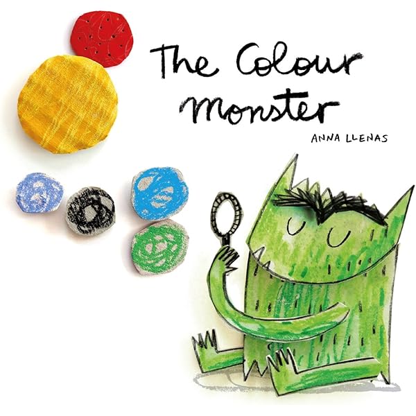 Illustrated green monster with colorful yarn balls from The Colour Monster book by Anna Llenas