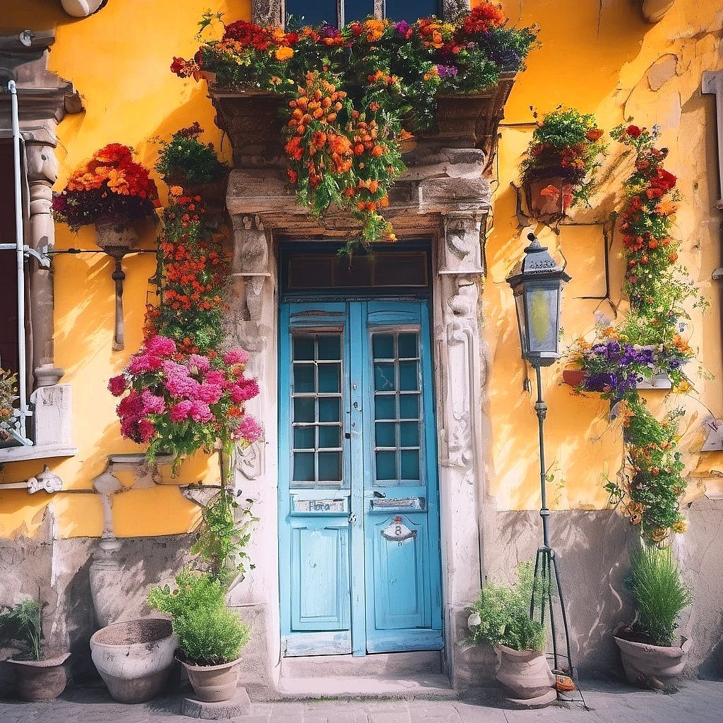 Flower-Adorned Rustic Door
