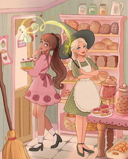 Witch Bakery Girls Illustration