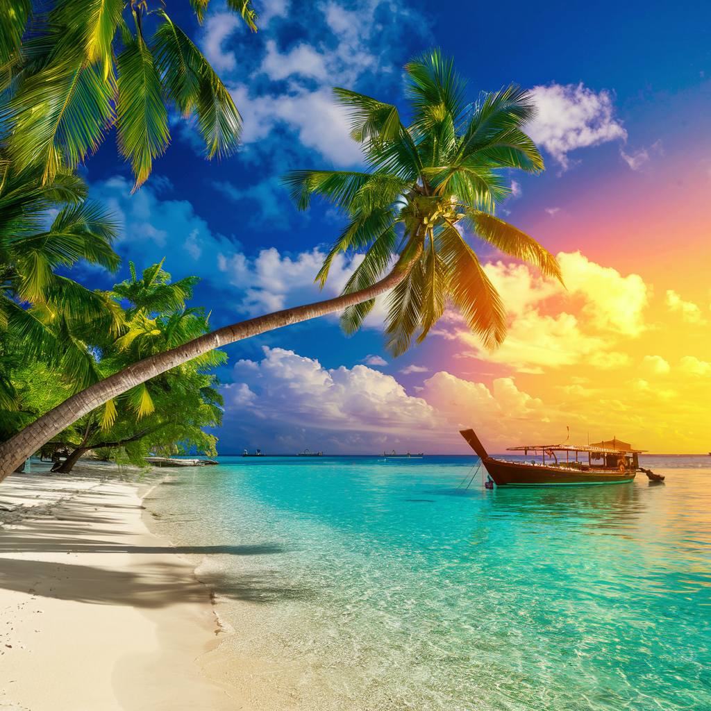 Tropical Beach Boat Paradise