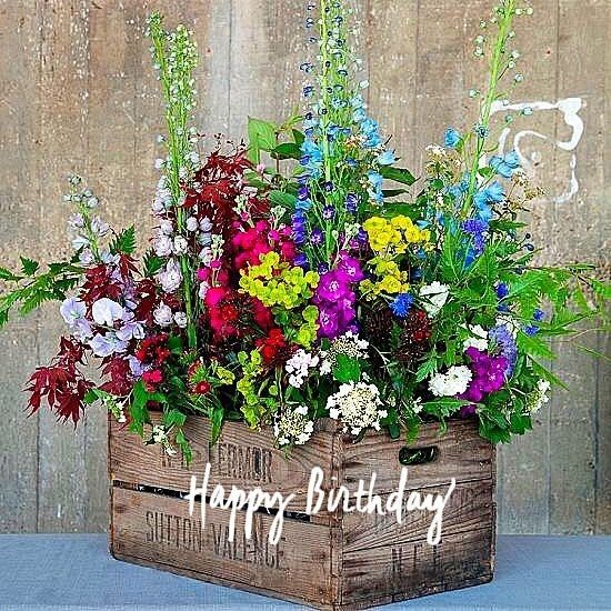 Birthday Flowers in Wooden Crate