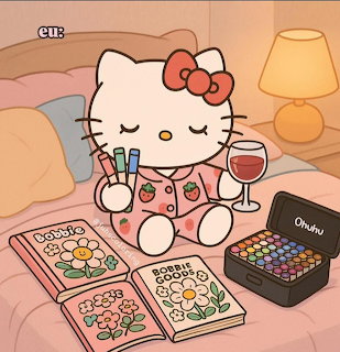 Hello Kitty Reading in Bed