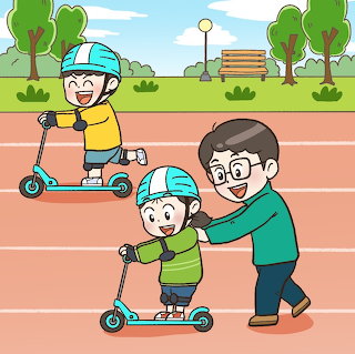 Family Scooter Ride Cartoon