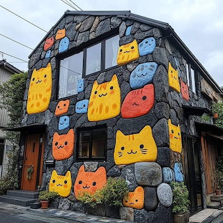 Colorful Cat Mural Building