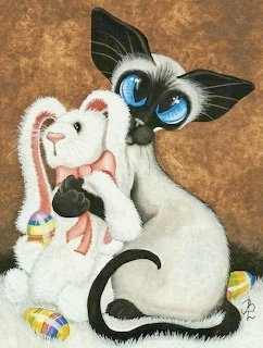 Siamese Cat Hugging Easter Bunny
