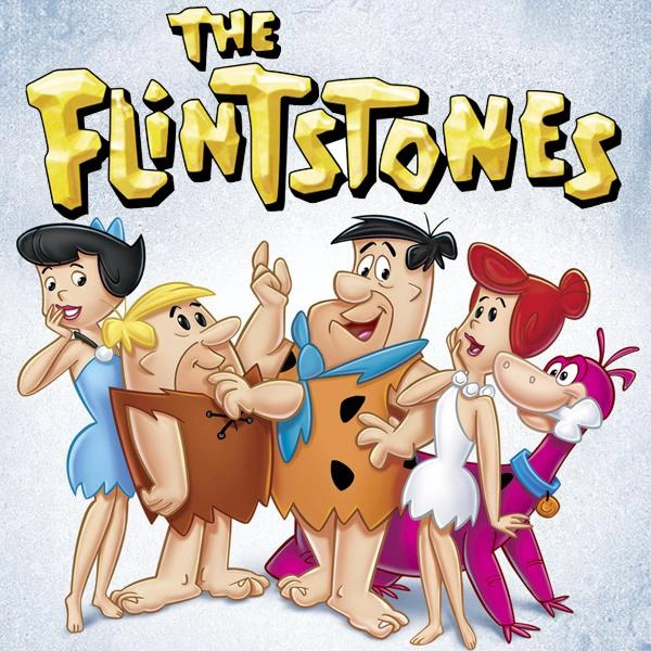 The Flintstones cartoon characters grouped together with title logo above
