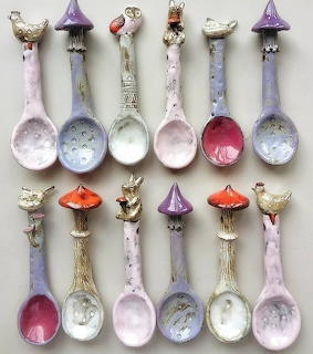 Ceramic Spoons Mushroom Handles